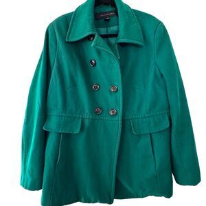 Emerald Green Apostrophe Wool Peacoat, Academic Preppy Plus Size Coat 16-18W